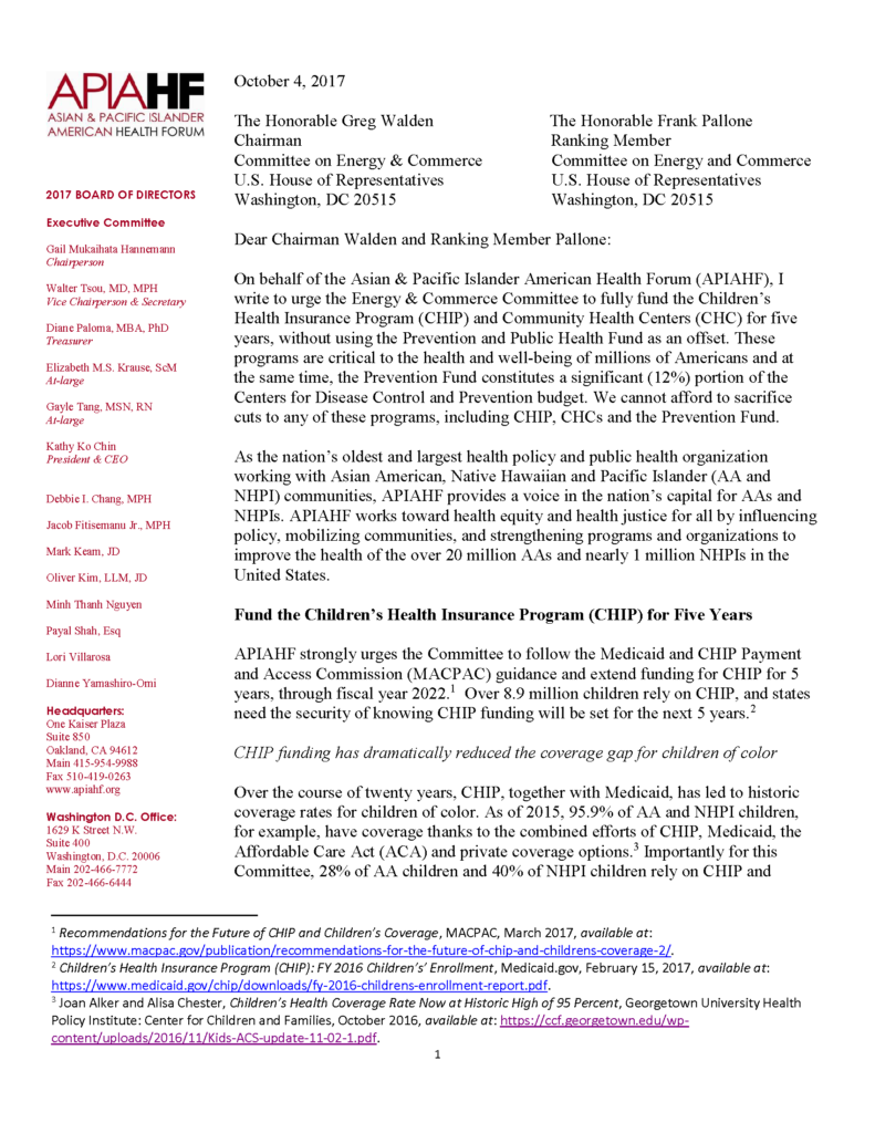 APIAHF Statement for Energy Commerce Hearing Supporting CHIP Health Center and Prevention Fund Funding_10.4.17 (00000002)_Page_1.png